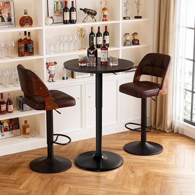 Shahoo Round Bar Table, Adjustable Height and 360° Swivel Bistro Pub Table, Cooktail Table for Bar, Bistro, Dining Room, Black