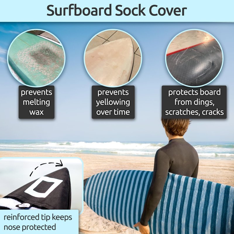 PAMGEA Surf Squared 8'2" Longboard Surfboard Sock Cover – Lightweight Stretch SUP & Paddleboard Bag, Protective Sleeve for Shortboard, Longboard, Hybrid, Wakesurf – Surfing Accessory, Black
