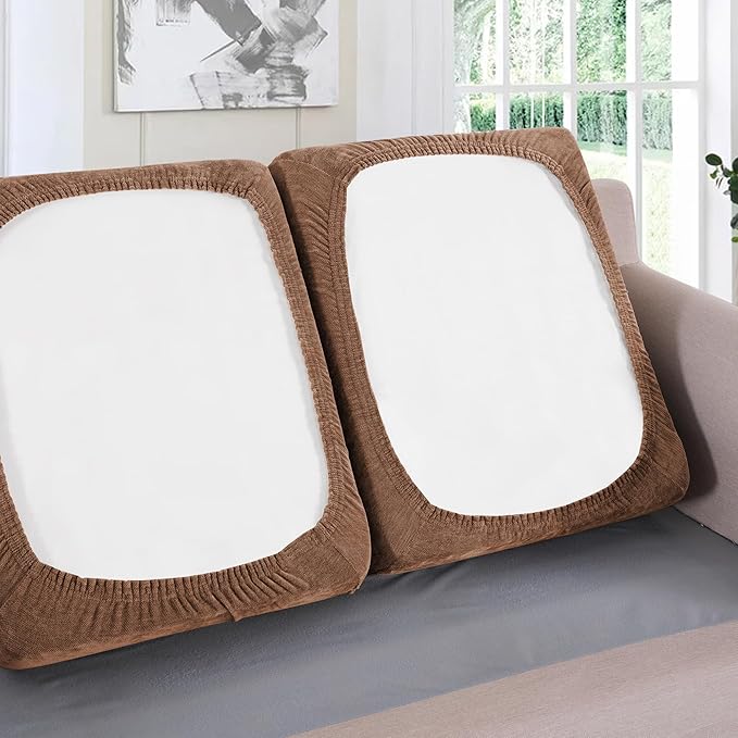 H.VERSAILTEX Stretch Chenille Couch Cover Furniture Protector Seat Cushion Sofa Cover 2 Cushions Non-Slip Couch Covers for Sofa Pets with Elastic Bottom (2 Piece Loveseat Cushion Covers, Caramel)