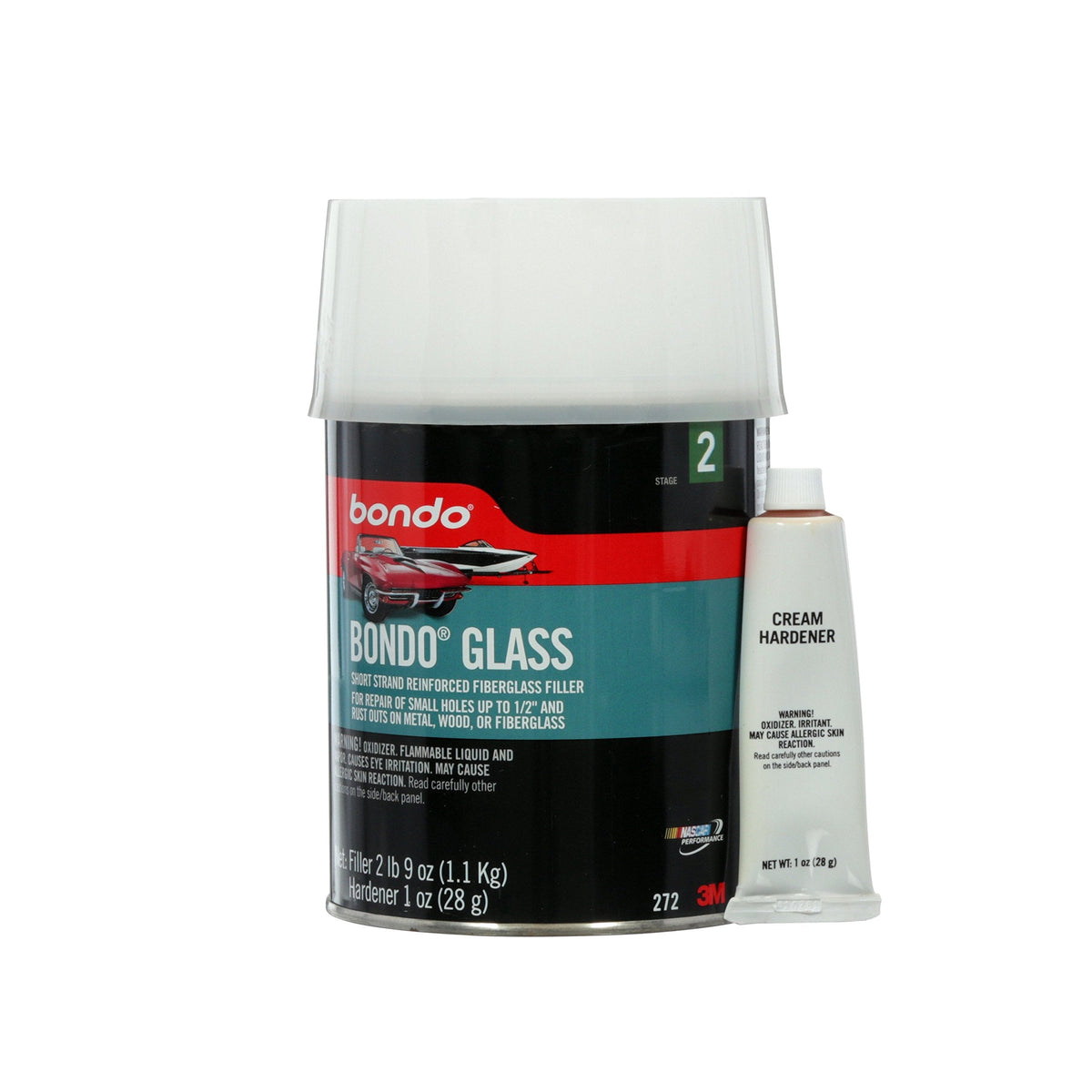 Bondo Glass Short Strand Reinforced Fiberglass Filler,Stage 2, 2.56 Oz Filler and 1 Oz Cream Hardener
