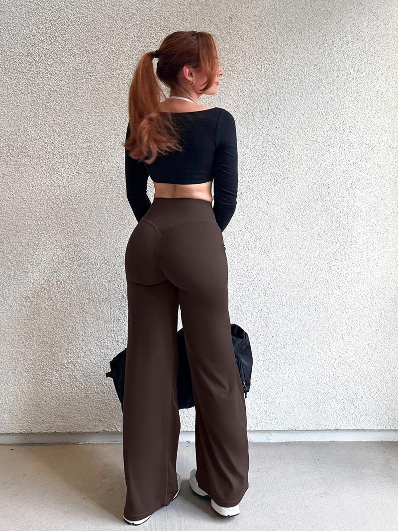 YEOREO Workout Leggings Womens No Front Seam Straight Leggings 29" High Waist Buttery Eddiy Gym Yoga Pants Dark Brown S