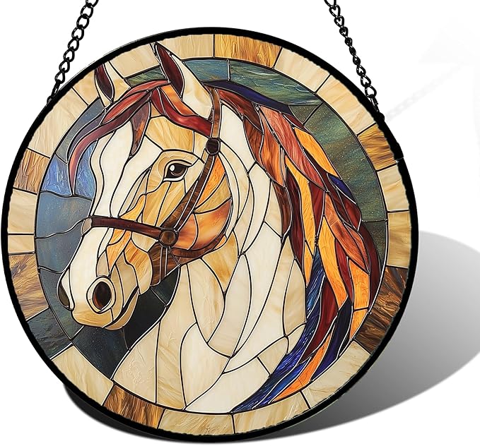 Stained Glass Window Hanging, Animal Horse Colored Mane Sun Catchers Glass Panel Cool Suncatcher Decor for Birthday for Women, Men, Wife, Aunt, and Mom 6.3 in
