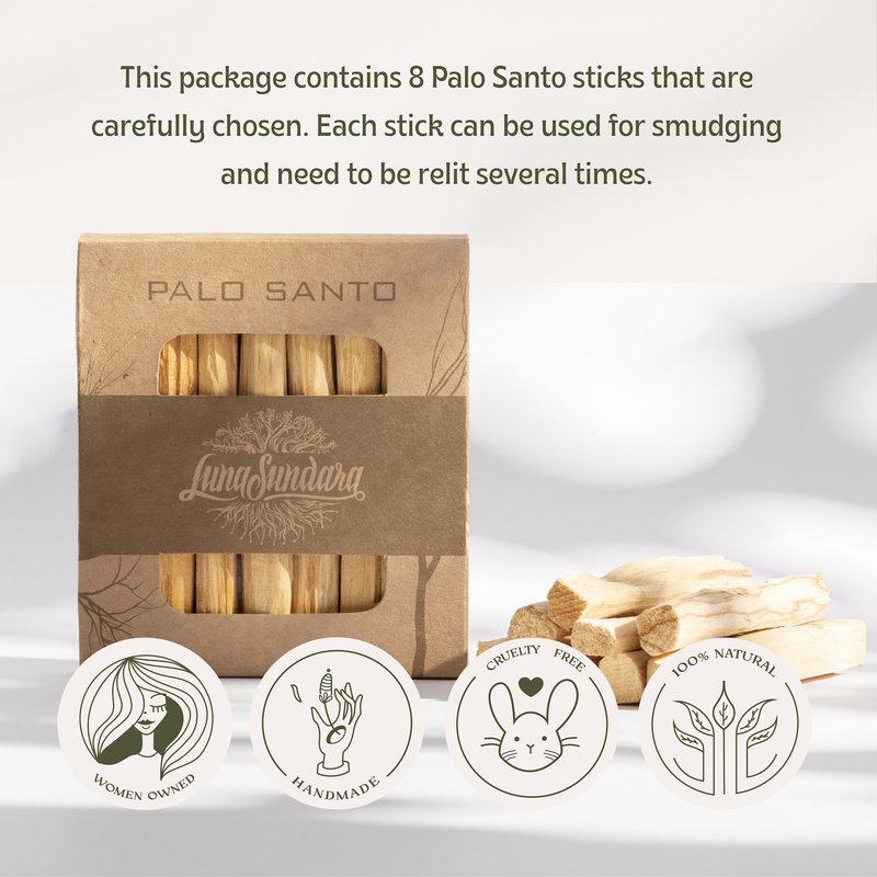 Luna Sundara Palo Santo Smudging Sticks, 8 Wild Harvested Sticks