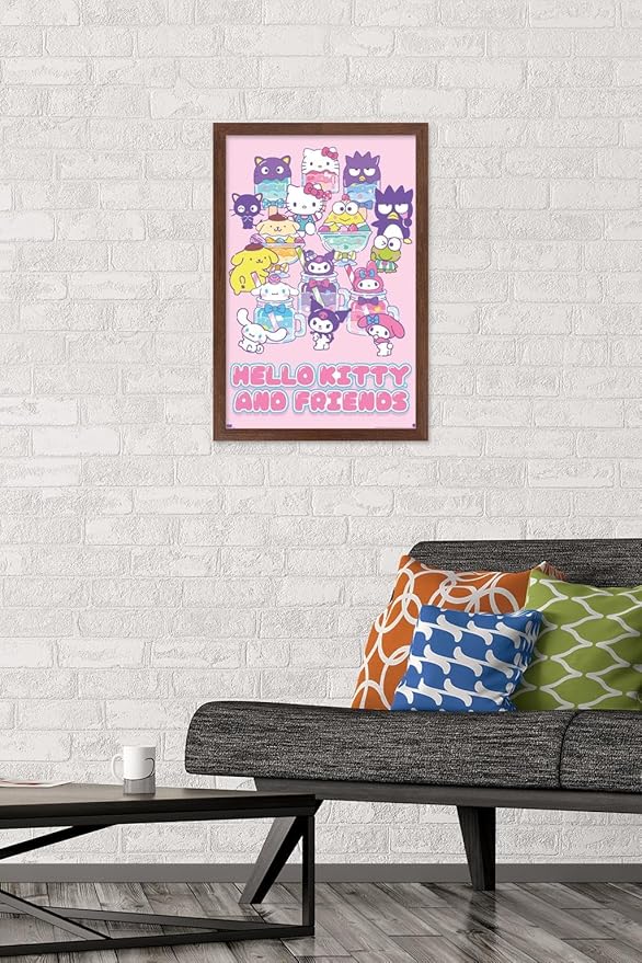 Trends International Hello Kitty and Friends: 24 Summer Fresh - Group Wall Poster, 22.4L x 14.7W, Mahogany Framed Version