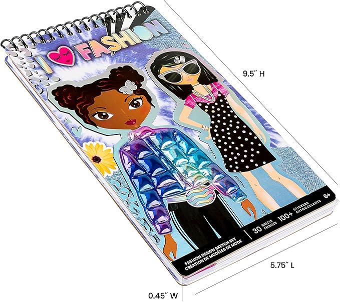 Fashion Angels Fashion Design Sketch Set - Compact Portfolio Sketchbook for Girls, Fashion Coloring Book for Kids Ages 6+, Includes Stencils & 100+ Stickers