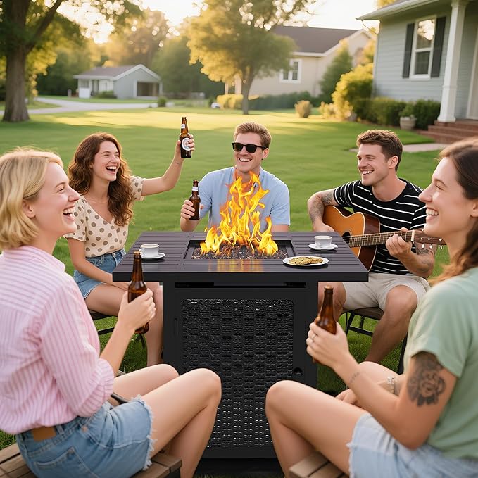 Wisteria Lane 30" Propane Fire Pit Table, 50,000 BTU Gas Fire Pit for Outside, Outdoor Fire Pit with CSA Certification, Rattan-Like Wicker Look for Patio Deck Garden Backyard Balcony