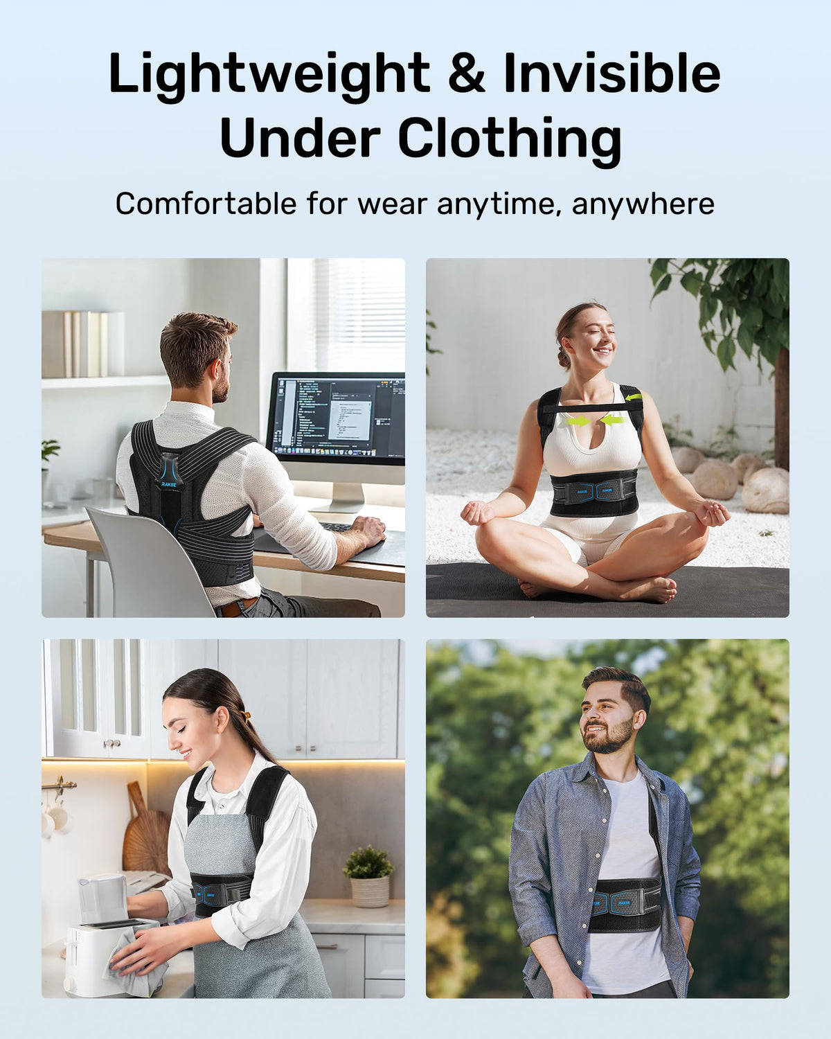 Rakiie Posture Corrector for Women and Men, Upgraded Back Brace with Enhanced Support, Shoulder Straightener with Cushioned Shoulder Pads & Underarm Pain Relief Strap, Size M (Underbust: 35.4"-41")