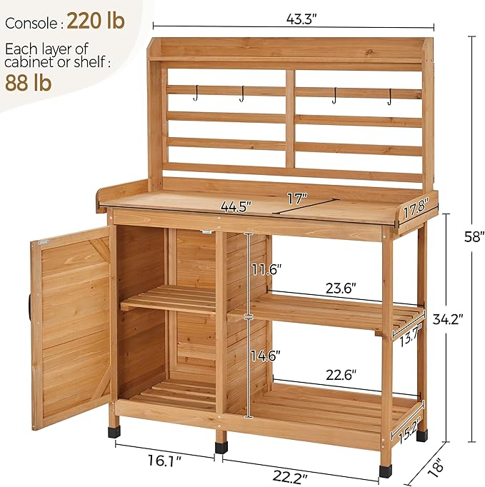 Yaheetech Outdoor Potting Bench, Large Horticulture Work Table Workstation with Storage Cabinet Shelf & Planting Working Console for Patio/Lawn/Garden - Wood