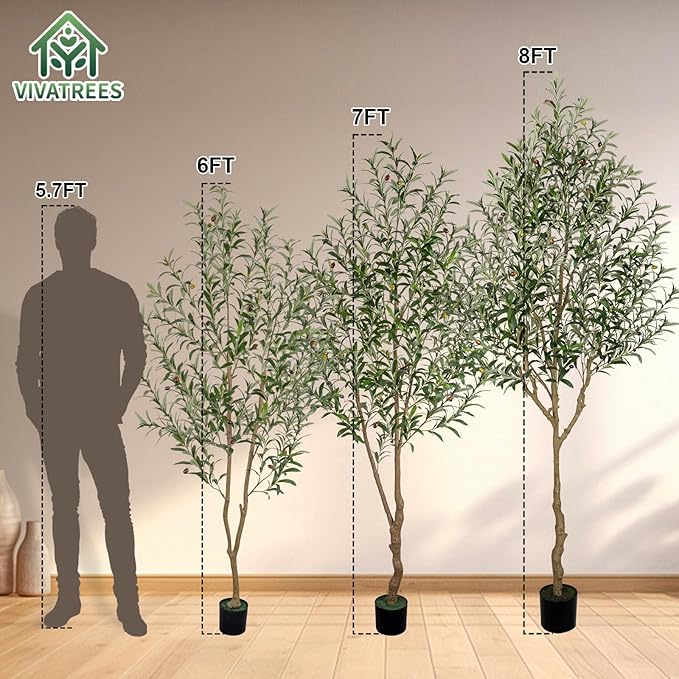 Artificial Olive Tree, 6FT Tall Faux Olive Tree with Pot, Artificial Plants with Natural Wood Trunk and Lifelike Fruits for Home Office Decor