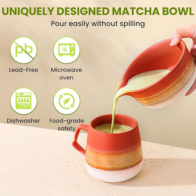 GBBG Matcha Whisk Set, Ceramic Matcha Kit Desert Style, Matcha Whisk and Bowl, Bamboo Scoop and Rest, Sifter and Tea Towel, 7 Pcs Gifts for Matcha Lover - Matte Soil