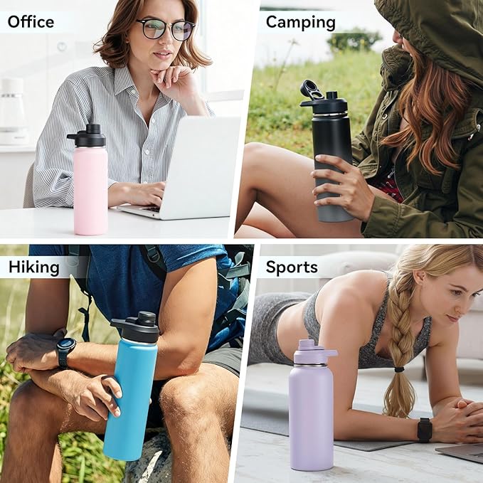 24 oz Insulated Water Bottle with Handle, 304 Stainless Steel Water Bottles with Wide Mouth, Double Wall Vacuum Sports Water Bottle, BPA Free, Keep Cold and Hot, Pink