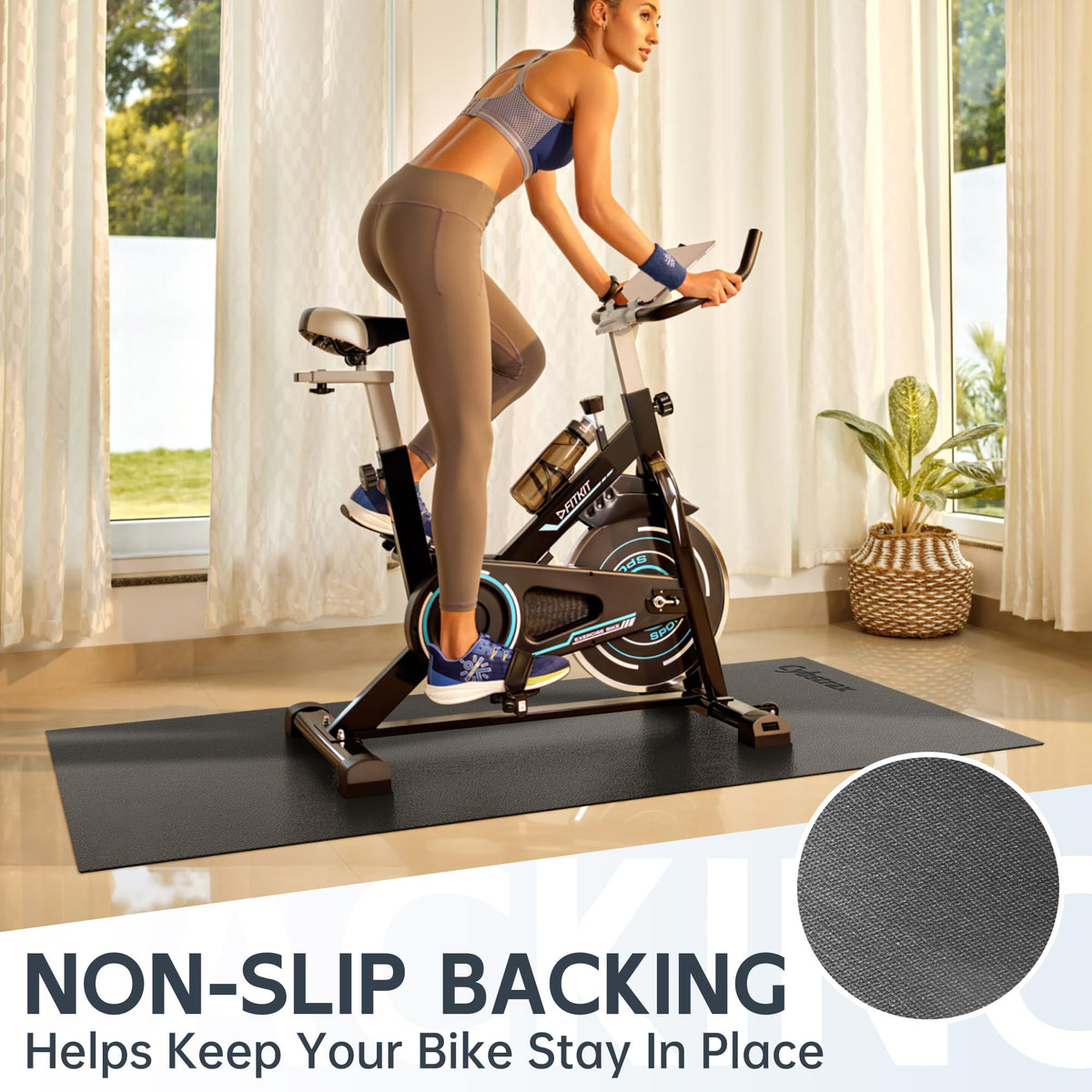 Cybstrax Treadmill Mat, Bike Trainer Mat for Stationary Spin Bike, 96" x 36" Non Slip Exercise Equipment Mat for Bike, Treadmill, Elliptical, Yoga - Workout Floor Protector for Carpet Or Hardwood