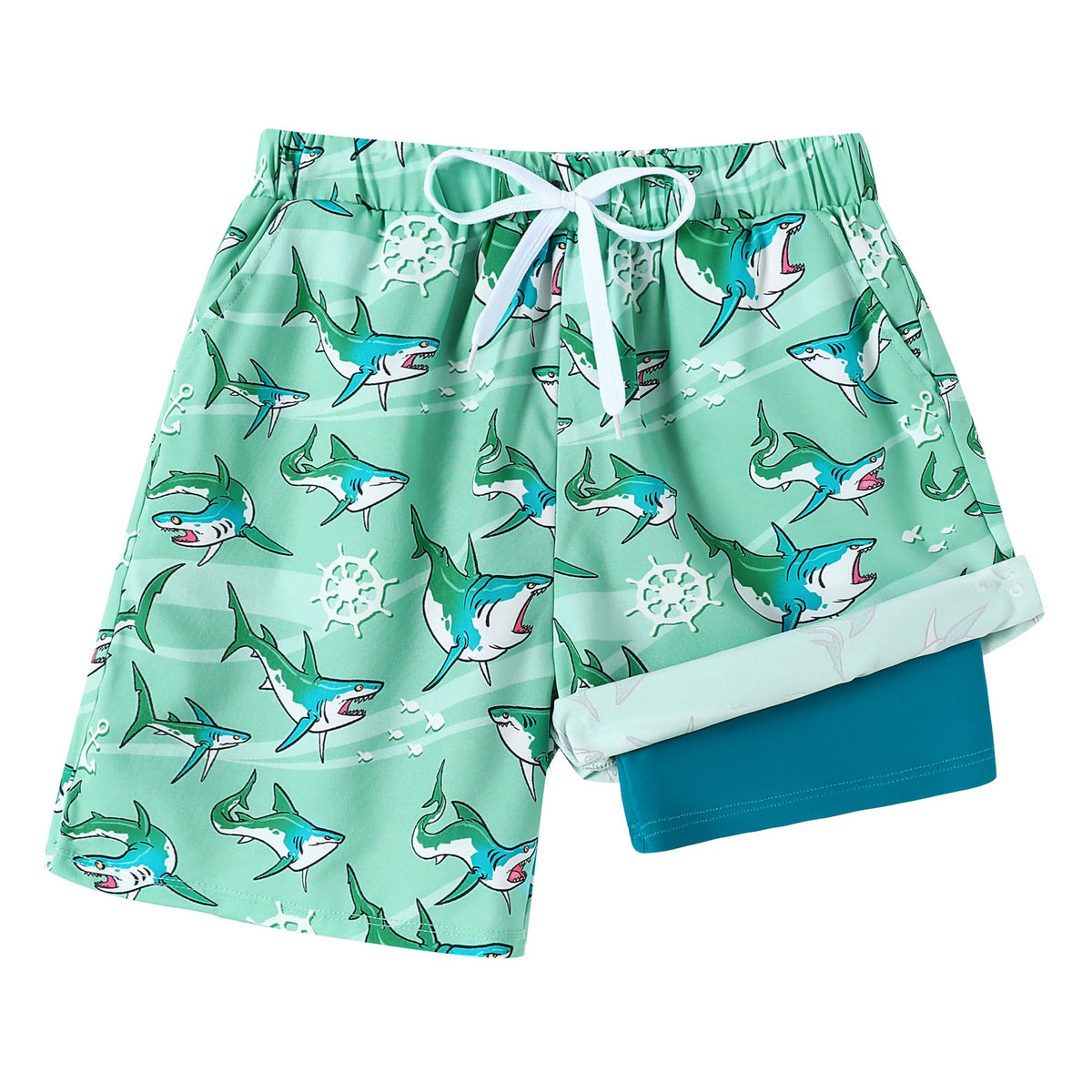 Swim Trunks Boys with Compression Liner Little Boys Swimming Trunks Quick Dry Toddler Swimsuit Boy Kids Swim Shorts Aqua Green 5-6 Years