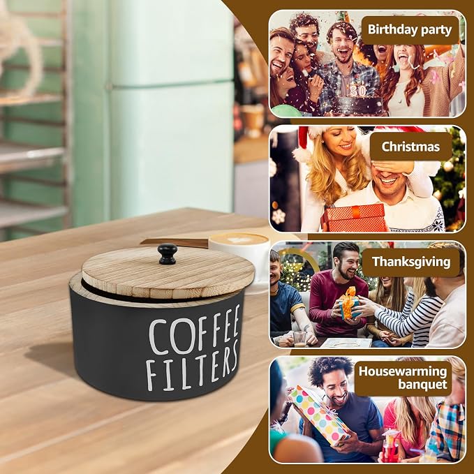 Coffee Filter Holder, Wooden Large Capacity Rustic Coffee Filter Storage Case