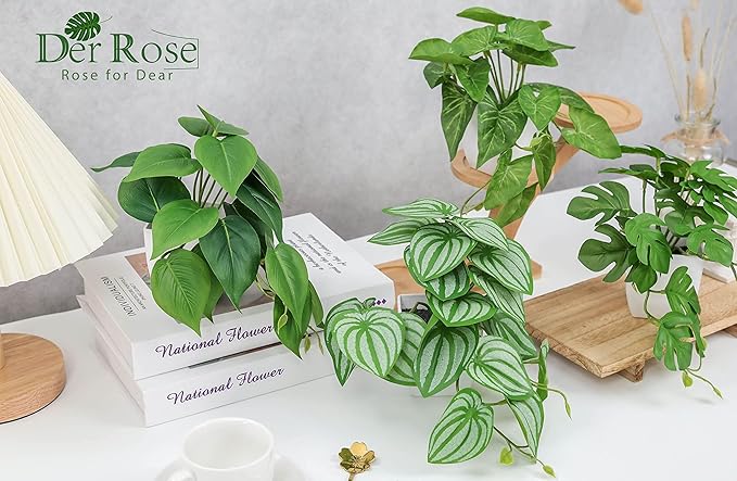 Der Rose 4Pcs Small Fake Plants Artificial Mini Faux Plants for Bathroom Office Desk Shelf Table Accessories Decor Indoor