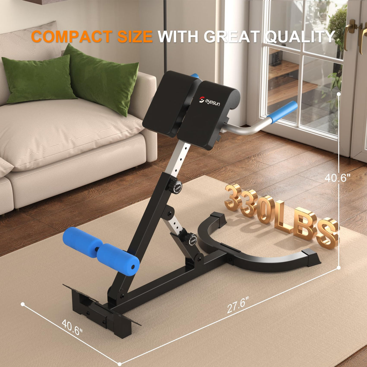 Foldable Back Extension Machine, Roman Chair, Adjustable Ab Back Extension Machine,Core Strength Trainer,Back Exercise Machine for Glute,Ab Workouts,Full All-in-One Body Workout&Home Gym Fitness（Blue）