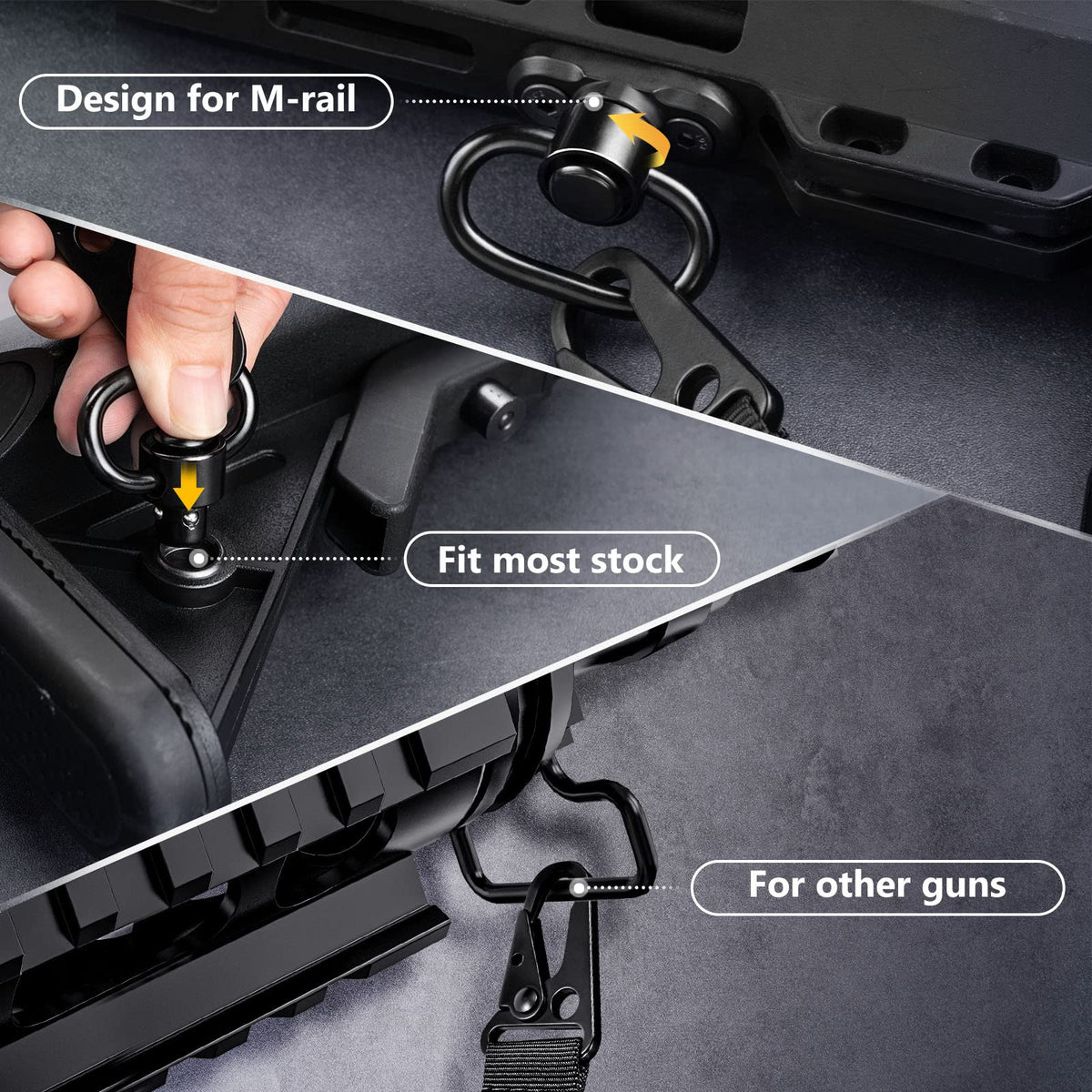 CVLIFE Rifle Sling with 2 Pack Anti-Rotation Sling Swivels,Adjustable Length Two Point Sling Elastic Cord Design for Outdoor Black