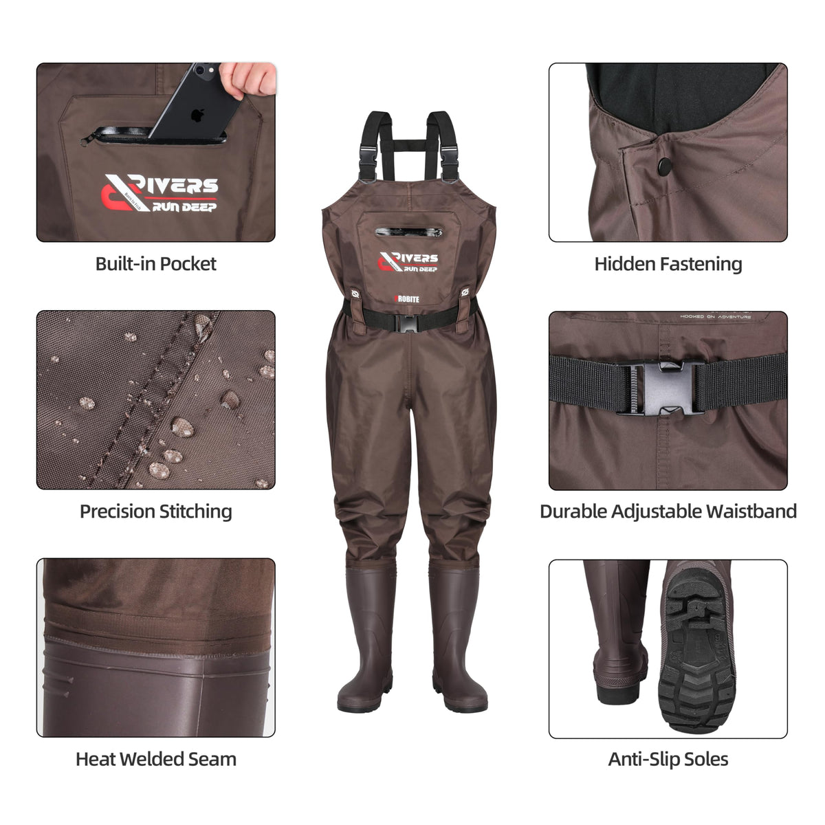 PROBITE Fishing Chest Waders for Men Women with Boots Waterproof 2-ply Nylon PVC Lightweight Waders for Hunting(M12,Brown)