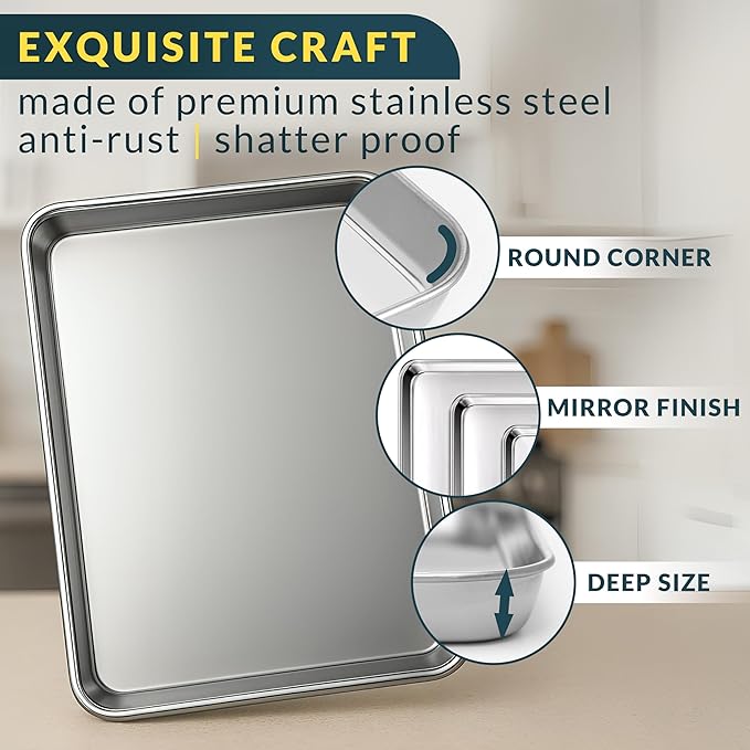 Stainless Steel Cookie Sheet Set of 3, 9/12/16" Baking Sheet Pans