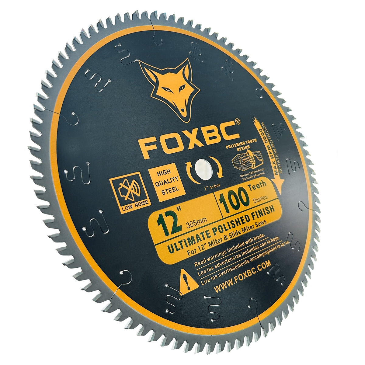 FOXBC 12 Inch Miter Saw Blade 100 Teeth Ultimate Polished Finish Saw Blade for Wood with 1 Inch Arbor