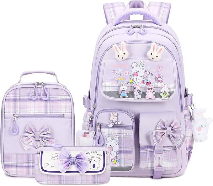 Girls Backpack 3pcs School Backpack with Lunch Box Teen Girl Backpack Set Cute Kids School Bag Bookbag for Teen Girls
