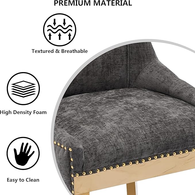 Luxury Fabirc Upholstered Dining Chairs Set of 2,Neutral Chenille Kitchen Room Chair with Nailhead Trim,Modern Padded Side Chairs for Dining Room,Living Room,Bar (Grey-Gold, Set of 2)