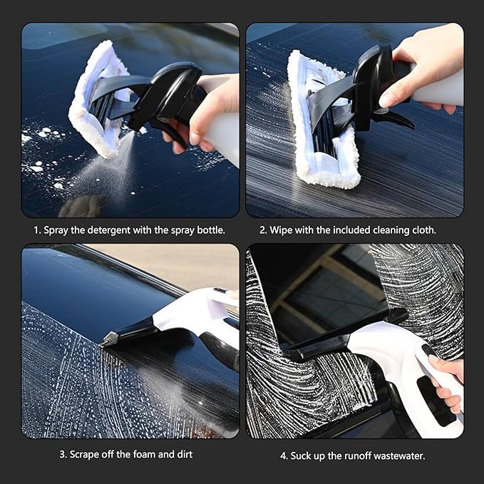 Window Vacuum Squeegee Cordless, Strong Suction Electric Window Cleaner with Water Collection, Window Cleaning Kit with Spray Bottle, Telescopic Pole for Glass Doors, High Window, Tile, Car