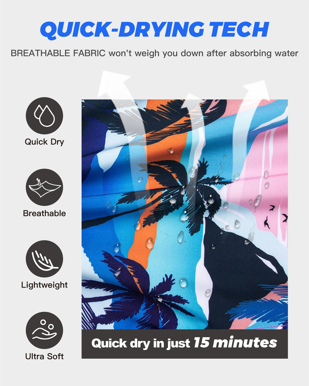 SURF CUZ 9" Mens Swim Trunks with Compression Liner Swimming Shorts 2 in 1 Stretch Quick Dry Zipper Pockets,Paradise Palms,L