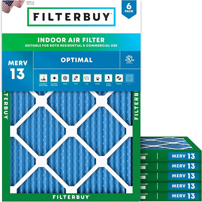 Filterbuy 19x20x1 Air Filter MERV 13 Optimal Smoke & Allergy Defense,