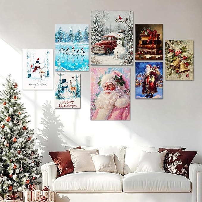 Christmas Snowman Canvas Wall Art - Rustic Winter Scene Framed Print for Farmhouse Living Room, Cozy Christmas Wall Decor, Ideal Christmas Gifts & Festive Decorations