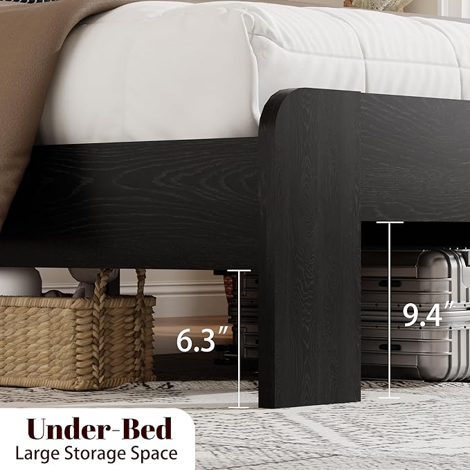 Wooden Bed Frame Full Size with Headboard, Farmhouse Platform Bedframe with Wood Slat Support, Sturdy Framework Bed Frame, Easy Assembly (Rustic Black)