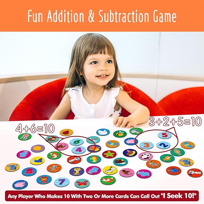 Math Games, Addition and Subtraction Games, 120 Round Cards Math Facts Counting Games Educational Learning Toy for Kindergarten 1st 2nd, Homeschool & Classroom, Ages 6+