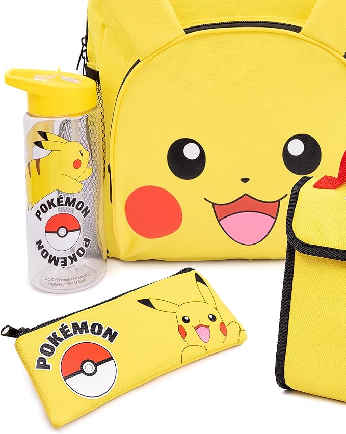 Pokémon Pikachu Kids Backpack Set | 4-Piece School Bag with Lunch Bag, Pencil Case & Water Bottle
