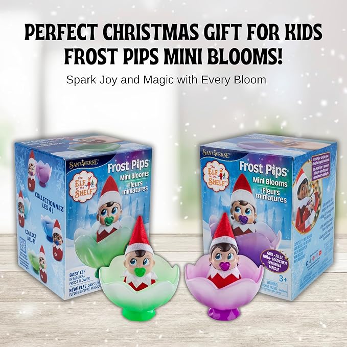 The Elf on the Shelf Frost Pips Mini Blooms with Frost Flower Cradle | Elf Baby Girl and Boy with Blue Eyes | Mini Elf Decorations for Kids | Frost Pips Collection of 2