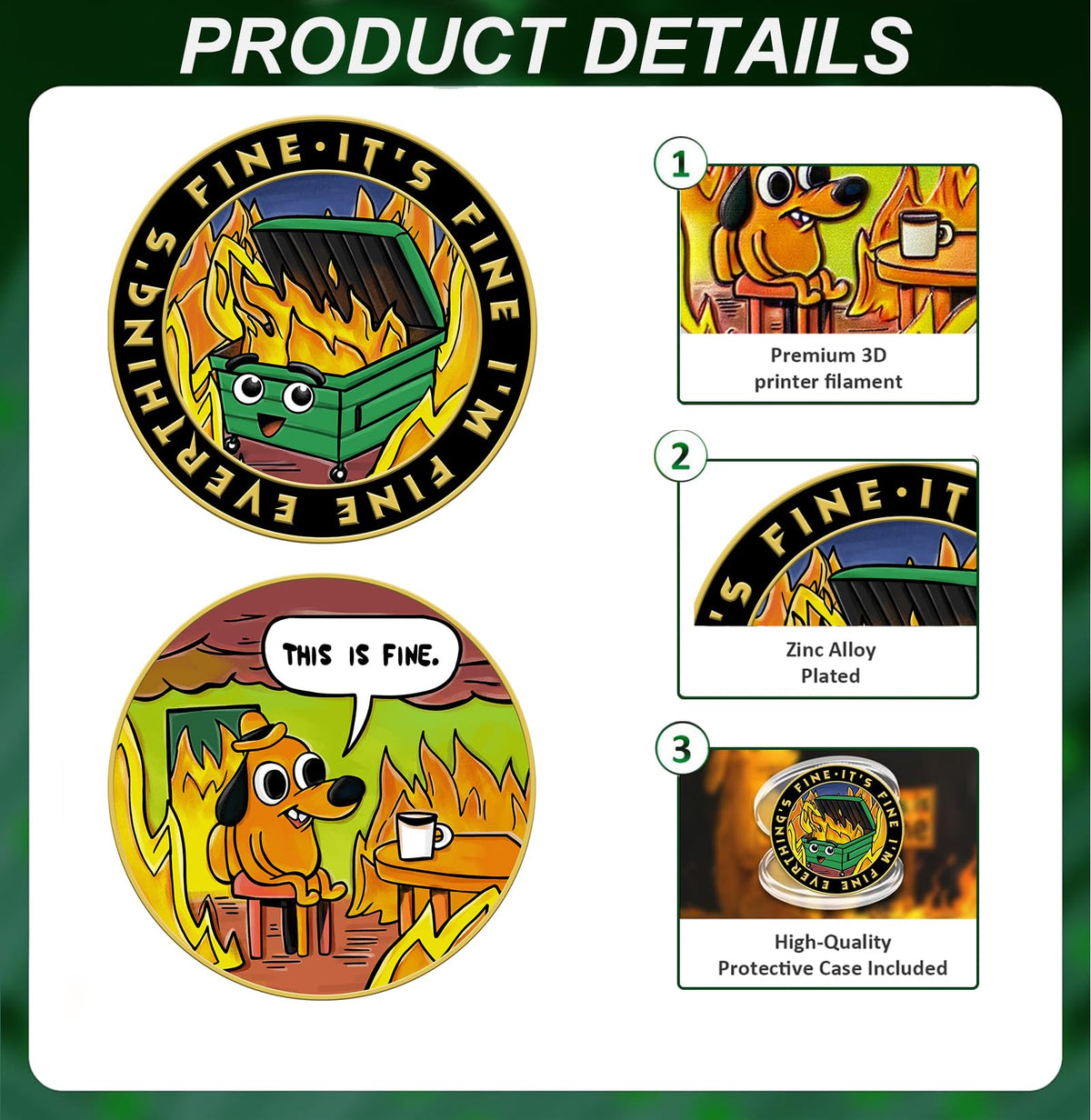 Dumpster Fire Challenge Coin - Double Sided Hilarious Medallion Funny Dumpster Fire Coins, Desk Accessories, for Staff Appreciation Gifts, Commemorative Coin Office Gifts