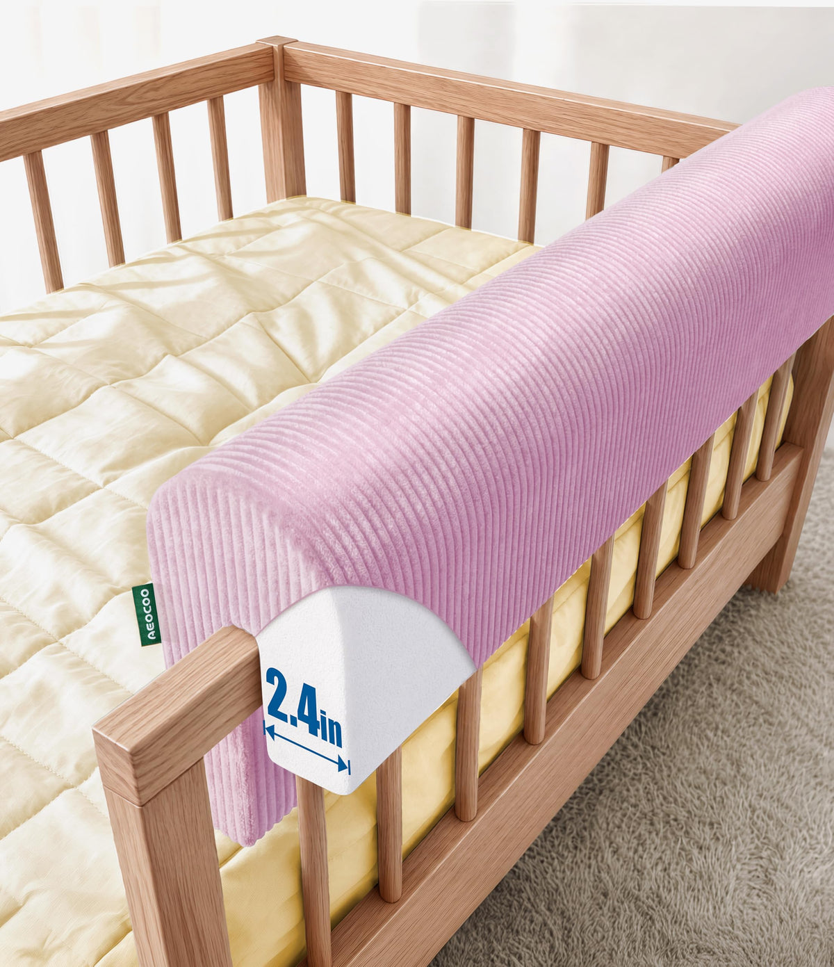 AEOCOO Bed Bumpers for Toddlers, Size 2.3 Ft, Toddler Bed Rail Bumper Protector for Loft Beds & Bunk Beds, Bed Rail Height Extender Bed Guardrail, Anti-Bump | Fall Prevention, Purple