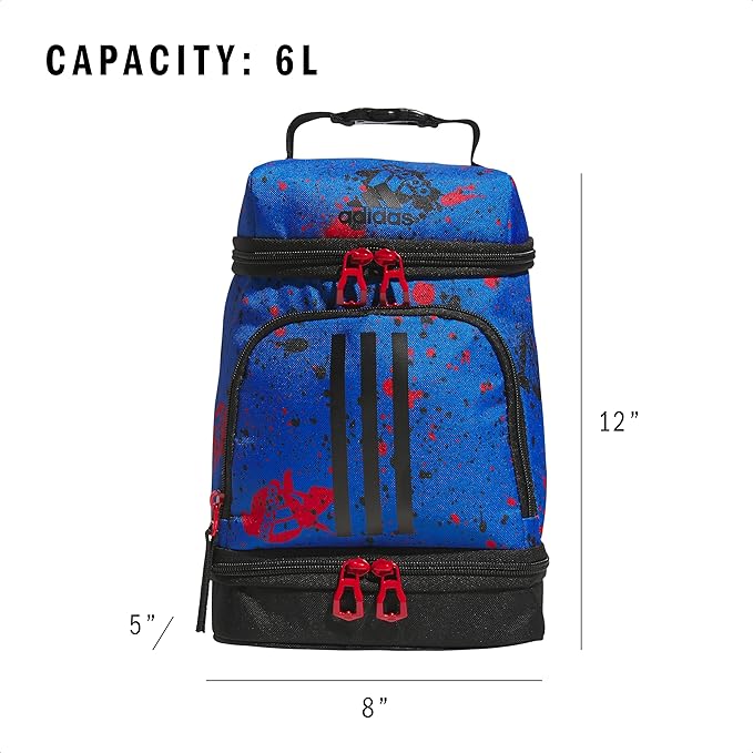 adidas Excel Insulated Lunch Bag, Cooler with Zipper, Pocket for Ice Pack, and Clip, Temperature Control Insulation