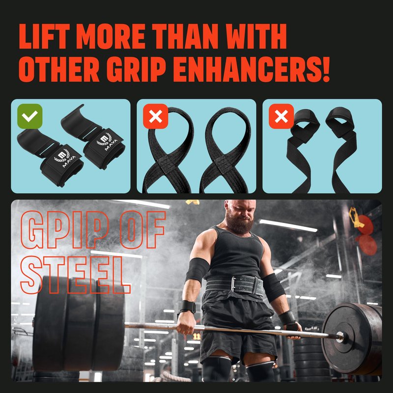 Mava Sports Heavy Duty Weightlifting Hand Grip Power Hooks with Wrist Straps for Pull-ups and Deadlifts Weight Lifting Hooks for Men and Women, Ideal for Power Weightlifting and Gym Workouts