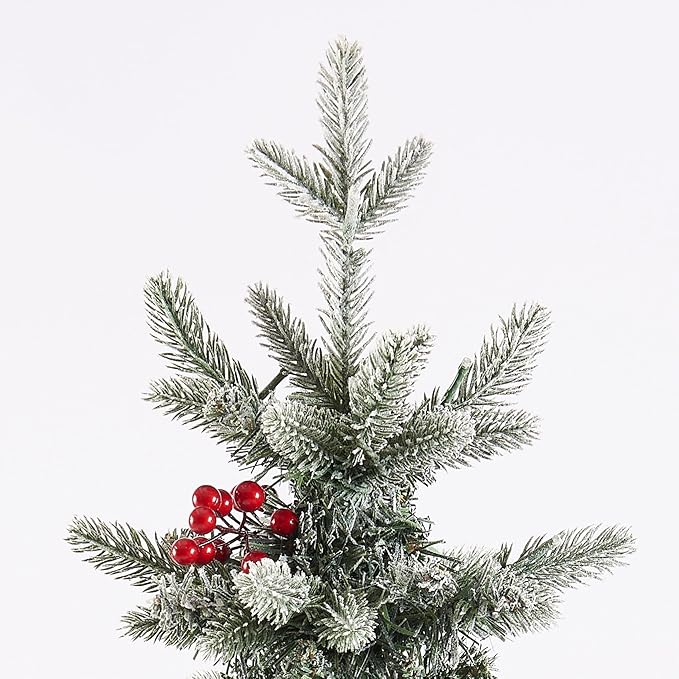 Small Pre-Lit Christmas Tree with LED Lights - 3.5 FT Snow Flocked Ariticifial Tree with Vintage Snowflake Base, Battery Operated & Auto Timer for Home Office Xmas Decor