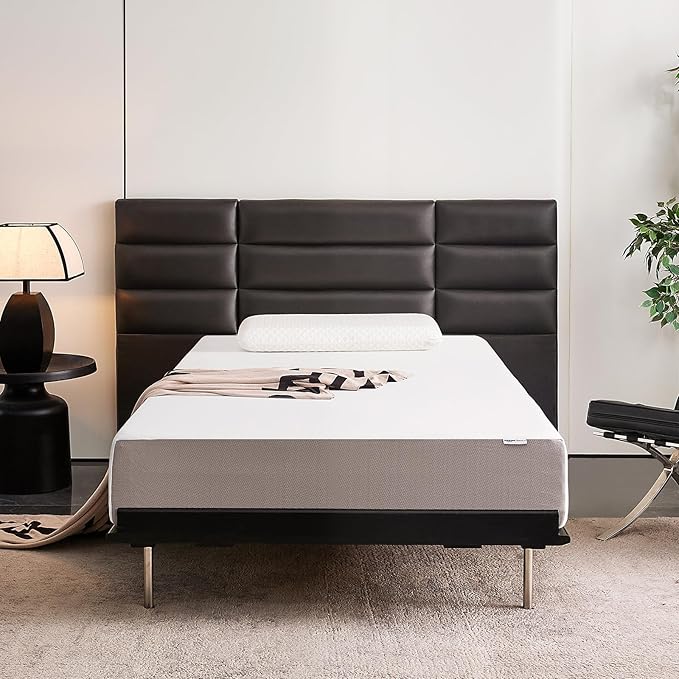 Amazon Basics Memory Foam Mattress, Soft Plush Feel, 10 Inch, Twin, White/Grey