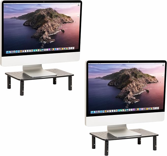 Mind Reader Monitor Stand, Height Adjustable, Ventilated Laptop Riser, Metal, 14.5"L x 9.25"W x 4-5.5"H, Set of 2, Black