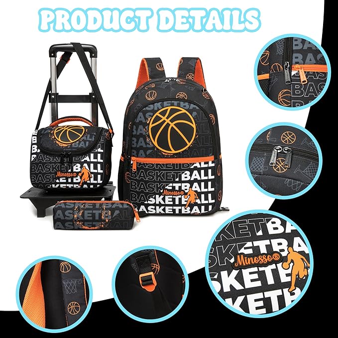 Rolling Backpack for Kids 8-12 Boys Backpack with Wheels for School Backpacks for Boys Kids Backpacks for Elementary Middle School Student