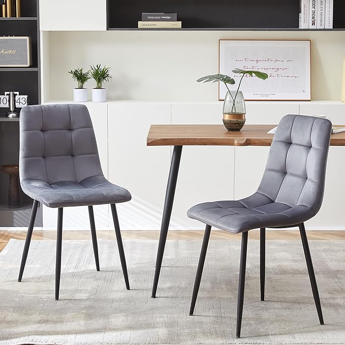 NORDICANA Grey Velvet Dinner Chairs Set of 6 Modern Armless Dining Side Chairs with Metal Legs for Kitchen Living Room Vanity