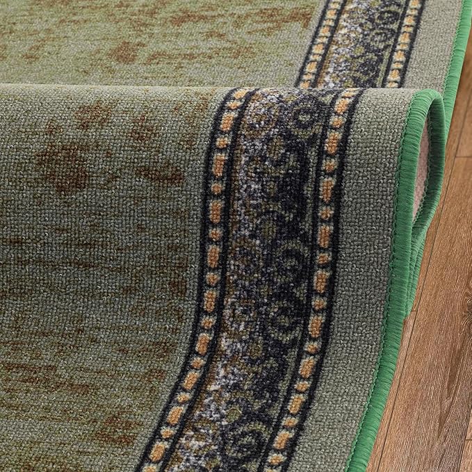 Antep Rugs Alfombras Bordered Modern 2x10 Non-Slip (Non-Skid) Low Pile Rubber Backing Indoor Area Runner Rug (Green, 2' x 10')