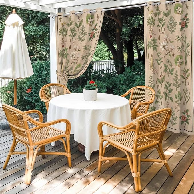 Vintage Outdoor Curtains for Patio Grass Herbal Botanical Garden Plants