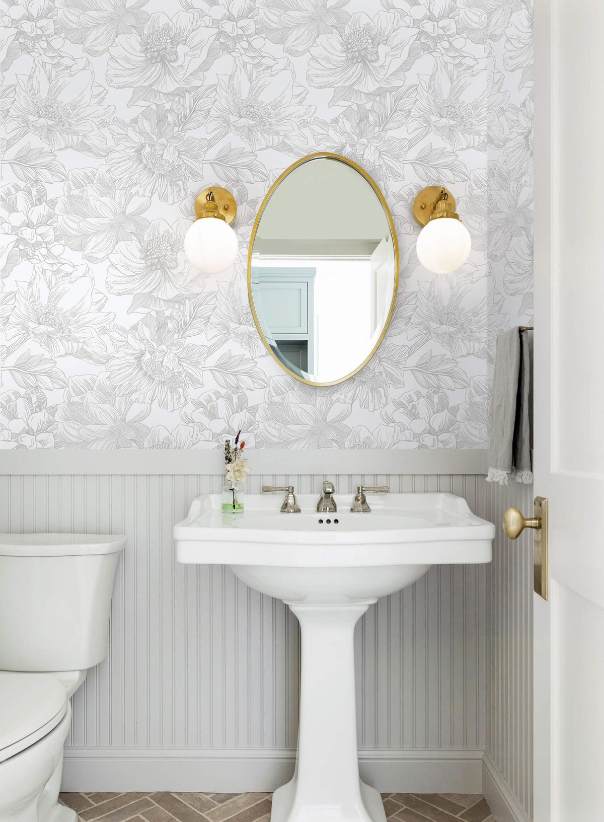 Ismoon Large Floral Peel and Stick Wallpaper Boho White/Grey Contact Paper 17.3inx6.5ft Removable Self Adhesive Bedroom Cabinet Mural Wall Decor Vinyl Roll