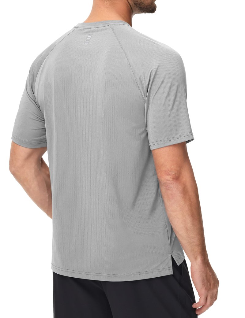 MAGCOMSEN Moisture Wicking Shirts for Men Short Sleeve Workout Active Tshirt Mesh Lightweight Cooling Hiking Shirt Light Gray L