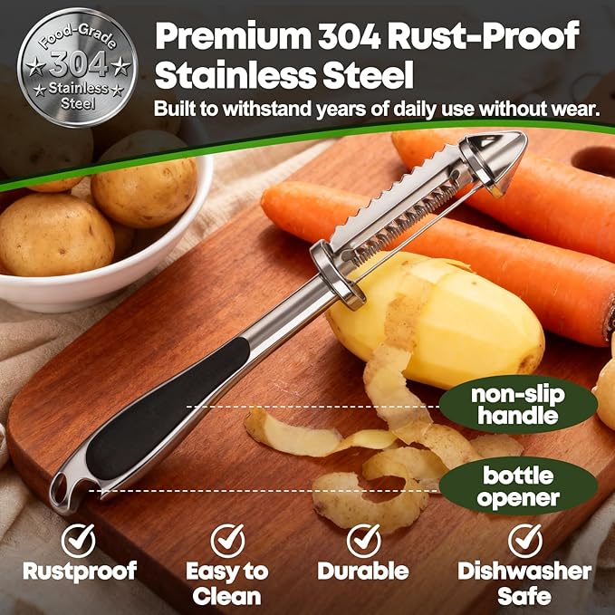 Kitchen Peeler Set, 2‑Pack Stainless Steel Y & I Peeler with Non‑Slip Ergonomic Handle