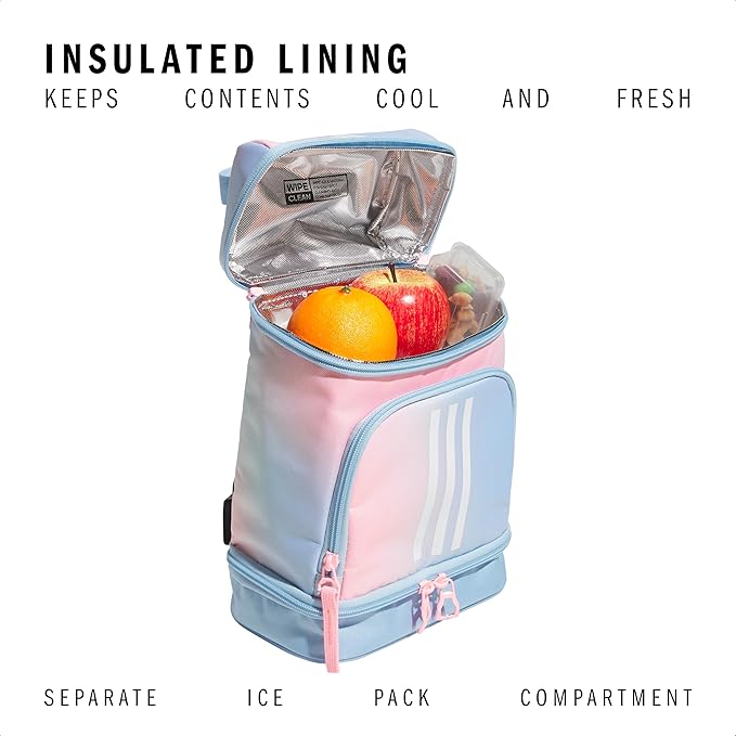 adidas Excel Insulated Lunch Bag, Cooler with Zipper, Pocket for Ice Pack, and Clip, Temperature Control Insulation