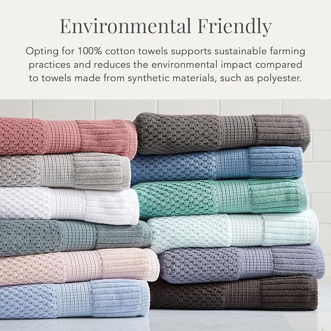 NY Loft 100% Cotton Towel Set 6 Piece | Super Soft & Absorbent Quick-Dry 2 Bath Towels 2 Hand Towels and 2 Washcloths |Textured and Durable Cotton | Trinity Collection (6 Piece Set, Dark Grey)
